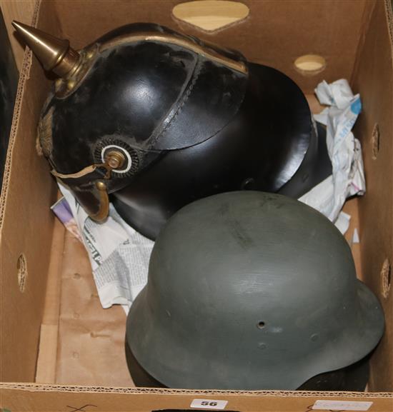 Five German helmets